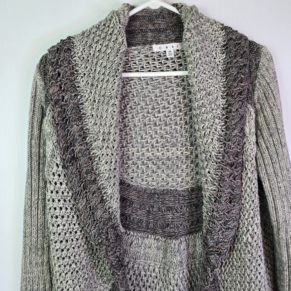 Cabi Women's Shadow Circle Gray Loose Knit Cotton 910 Cardigan Medium Open Front - Picture 5 of 16
